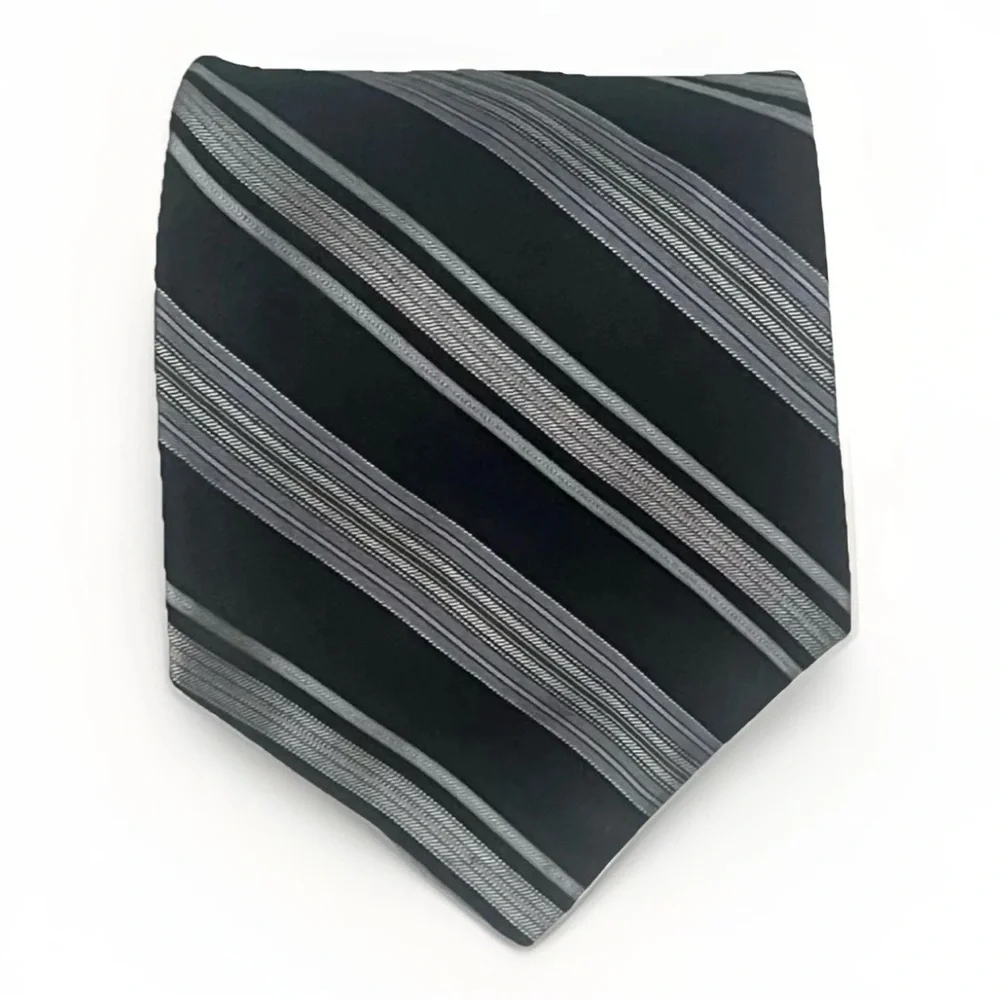 DKNY 100% Silk Designer Tie Black Gray Striped Business‎ Casual Necktie US-Made